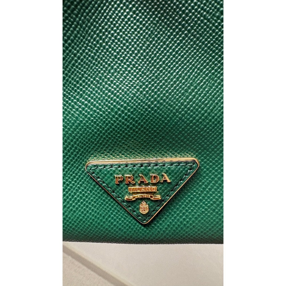 Prada Saffiano Leather Bucket Bag Green Gold Hardware Crossbody 1BE032 - Picture 5 of 10